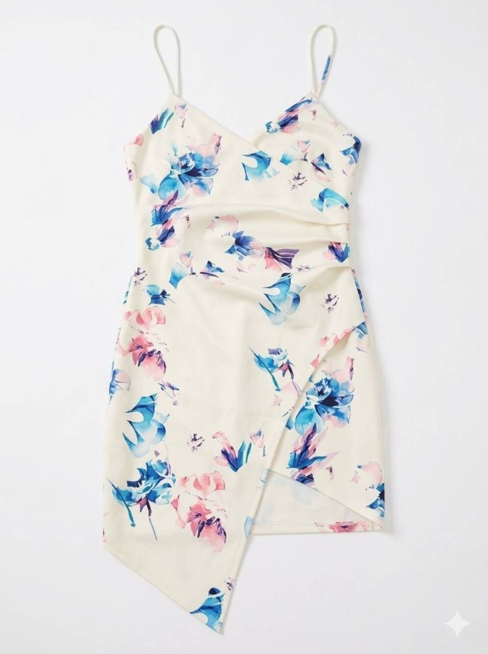 ☔️🔸️NWOT Blue Blush Ivory Floral Asymmetric Hem Sleeveless Dress Large